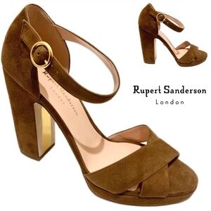 Rupert Sanderson Savanna Brown Suede Platform Block Heel Sandals Pumps 39.5